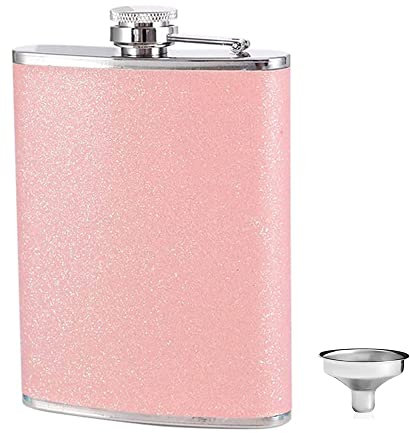 Hezhou Frauen Flachmann Klein mit Glitzer Color Mini Flachmann Mit A Trichter Tragbar Edelstahl Tragbar Edelstahl Zum Wandern, Klettern, Angeln, Camping 235ML(8Oz) (pink)