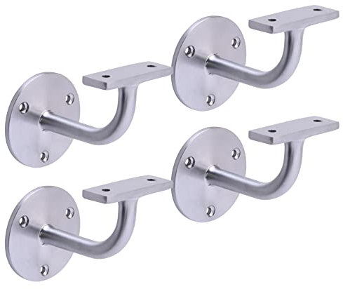HANDLEZONE® 4 Pack Heavy Duty Handrail Bracket for Stair Bannister, Wood and Steel Handrail - Satin Chrome