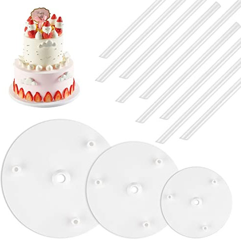 Reastar Tortenstützen, Wiederverwendbar Tortenständer, 9 Stück Tortendübel mit 3 Kuchenbasis, Kunststoff Dübelstangen, Kuchenstützen Set - für Hochzeit Geburtstag Gestufte Kuchenbau und Stapeln