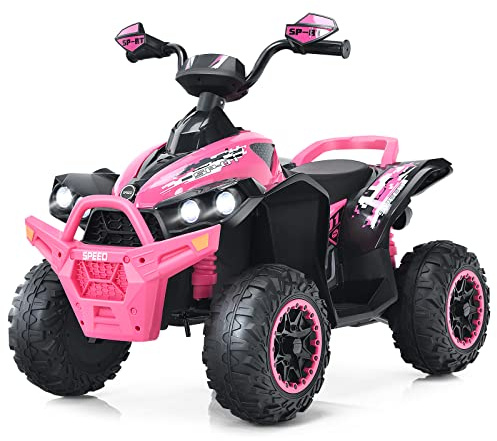 COSTWAY 12V Quad Elettrico per Bambini, Auto Elettrica Cavalcabile con Luci LED Musica e Pedale, 2,2-4,3 km/h, Quad Regalo per Bambini 3-8 Anni (Rosa)