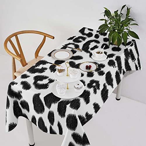Rechteckige Wachstuchtischdecke, Schwarz-Weißer Leopard Abwaschbar Wachstischdecke Wasserdicht Tischwäsche Für Indoor Party Jubiläum 137X183Cm