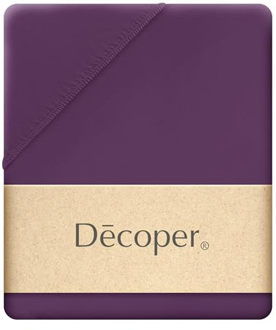 Decoper ® Mako-Feinjersey Spannbettlaken aus 100% Baumwolle | Atmungsaktiv & kuschelig weich | Oeko-Tex Zertifiziert | bis 25 cm Matratzenhöhe | 90-100 cm x 200 cm | Farbe Pflaume