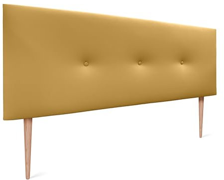 DHOME Kopfteil aus Kunstleder oder Stoff Acualine, einfarbig, mit Knöpfen, gepolstert, luxuriöses Kopfteil, modernes gestepptes Bett, Kunstleder, Senf, 135 x 105 cm mit Beinen, (Betten 120/135/140)