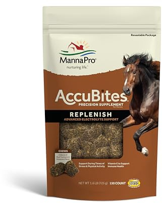 Manna Pro AccuBites Replenish Equine Supplement – Hydration & Immune Support Supplement for Horses – Contains Vitamin E & Turmeric – Turmeric & Molasses Flavored – 1.6 lbs