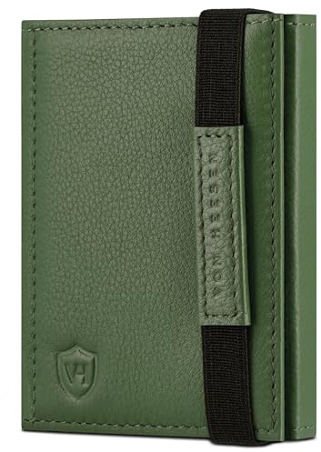 VON HEESEN Slim Wallet mit RFID Schutz - Geldbörse Herren klein - Mini Geldbeutel Damen Portmonee - Kartenetui Echtleder Karten Portemonnaie - Leder Kreditkartenetui Grün