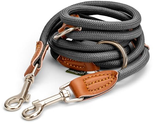 Leisegrün Hundeleine für kleine Hunde | 2 Meter | 3fach verstellbar | Nur 160 g leicht | Führleine 2m | Taubengrau