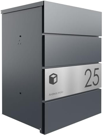 Briefkasten Manufaktur Design Aufputz Paketbox Kant Edition - Elegance 1 individuell mit Ihrem Namen & Hausnummer (RAL 7016 anthrazitgrau)