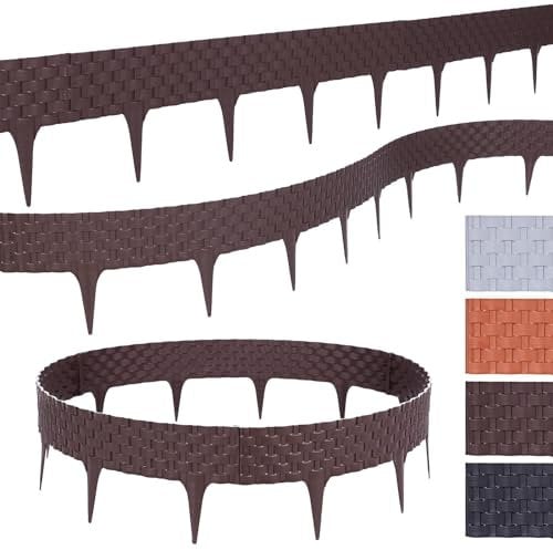 BooGardi Rasenkante Kunststoff Rattanoptik 4 Farben 80cm x 9,5cm 5er/10er/20er Set · Braun 5er Set · Flexible Beeteinfassung · Beetumrandung Garten · Mähkante Raseneinfassung
