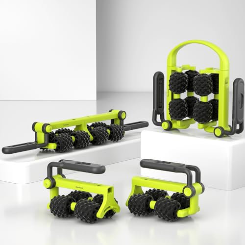 Manuelle Massageroller Multifunktionale Massagegeroller set Utensilien für Rückenmassage Nackenmassage Beinmassage Armmassage Ganzkörpermassage (schwarz mit grün)