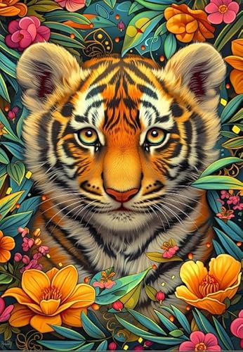 Bluebird Puzzle – Babys der Erde, 1000 Teile Puzzle - Baby Tiger in einem exotischen Blumenmeer - Puzzle für Erwachsene