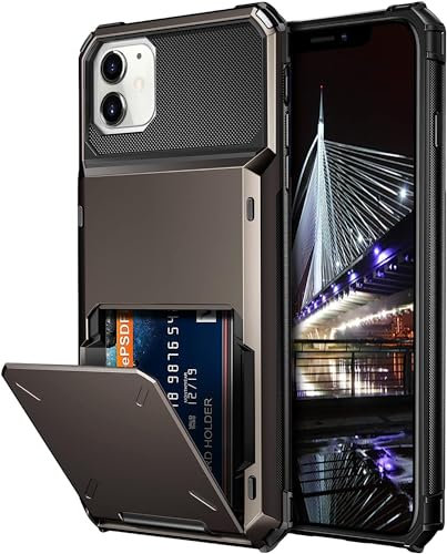 Draamvol for iPhone 12 Phone Case with Card Holder Slots Armor Shockproof Flip Wallet Case Hard PU Back Soft TPU Inner Bumper Cover for iPhone 12 Case, Grey