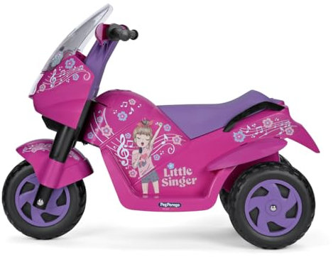 Peg Perego Little Singer Moto Elettrica Cavalcabile per Bambini dai 2 Anni, Batteria Ricaricabile da 6V, Fari LED, Clacson e Musica, Velocità 4k/h, Due Ruote Motrici con Battistrada Tassellato