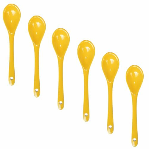 Lotatheta 6 pcs Yellow Porcelain Egg Spoons Ceramic Spoons 4.7 inch Coffee Dessert Yogurt Tea Milky Tea