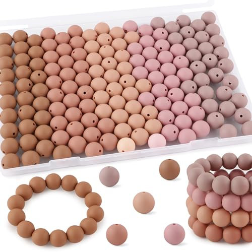 Kovict Silikonperlen, 12 mm, gemischte Farben, 12 mm, für Schlüsselanhänger-Stifte und Armbänder, Braun, 160 Stück
