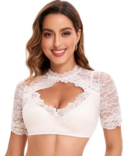 Goxozzy Dirndl Bluse Damen,Dirndl Bluse,Dirndlbluse Spitze,Dirndlbluse,Einzigartige Brustausschnitt Kurzarm Dirndlbluse (DE/NL/SE/PL, Numerisch, 36, Regular, Regular, weiße)