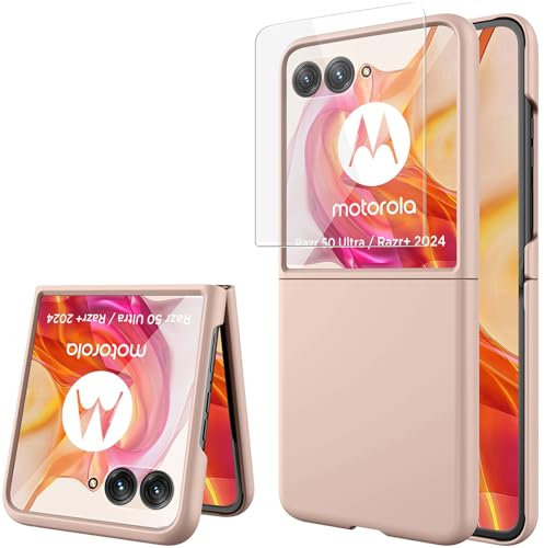 Miimall Hülle Kompatibel mit Motorola Razr 50 Ultra Hülle mit Displayschutz [Eingebauter Displayschutzfolie] Anti-Kratz Stoßfest Ultradünn PC Handyhülle für Motorola Razr 50 Ultra 5G 2024-Gold
