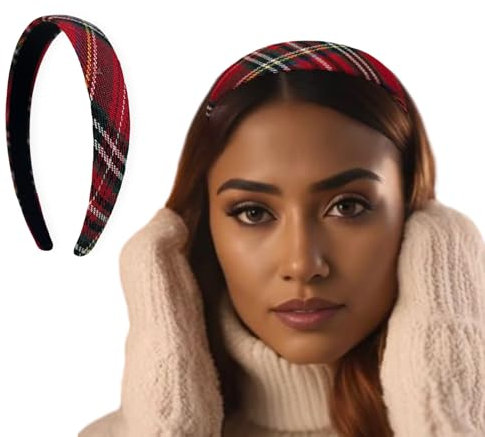 Kariertes Damen Stirnband mit Tartan Schottenmuster - Rot