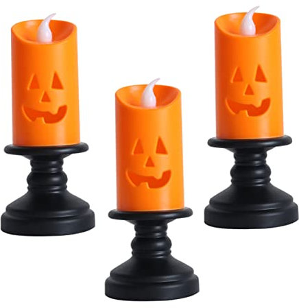 ORFOFE 3st Kerzenlicht Party Horror-led-kerze Goldene Kerzen Flammenlose Halloween-kerzen Kerzenförmige Lampe Spukhaus-led-kerze Teelichter Künstliche Kerzen Ornamente Plastik Orange