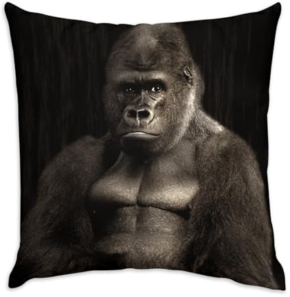 Fabulous Kissen aus Samt, weiß, Gorilla-Porträt, Fotoklasse, Tiere, Affe, 40 x 40 cm, samtige Haptik, Bezug und Kissen enthalten
