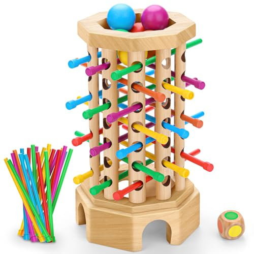wokdsbl Montessori Spiel Farblernturm- Kinder Farben Stäbchen Holz Spiel Feinmotorik Spiele- Würfelspiel Mathematik Spielzeug ab 3 Jahre,Zählspielzeug Familienspiel Reisespiel