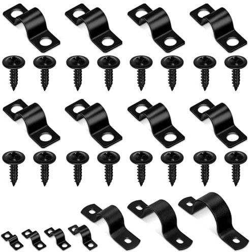 Glarks 75pcs 8mm Pipe Strap Clamp, Black Carbon Steel 2 Hole Strap Heavy Duty Rigid Pipe Strap U Bracket Tube Strap Cable Clamp Hanger Tension Tube Clip with Screw for Pipe Tube Cable Fixing