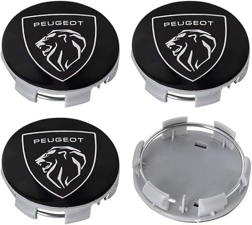 dzggs 4 pièces Auto Cache Moyeux pour Peugeot 308 2021-2023 60mm, ABS Aluminium Enjoliveur Centre Roue Couvercle de Moyeu Central de Jante avec Logo