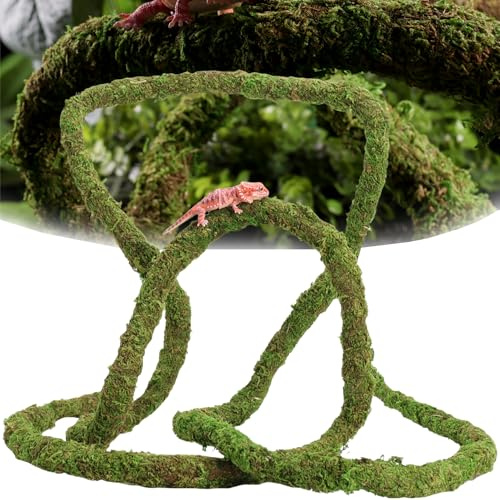 USMOLA Moss Vine for Reptiles, Bendable Climbing Vines Reptile Tank Accessories, Natural Moss Rope for Leopard Gecko, Lizard, Snake, Chameleon, Frog Terrarium Decor (Jungle Green, 6.5 FT)