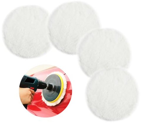 4 PCS Polierpads 125mm Polierscheibe 125mm Kompatibel mit Bosch Exzenterschleifer Polierpad für Auto Korkböden Lamm Woll Polierpads Schnell und Effektiv, Waschbar und Wiederverwendbar