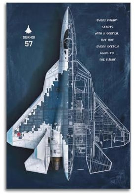 FYRCO Su-57 Kampfflugzeug-Poster, dekoratives Gemälde, Leinwand, Poster, 30 x 45 cm