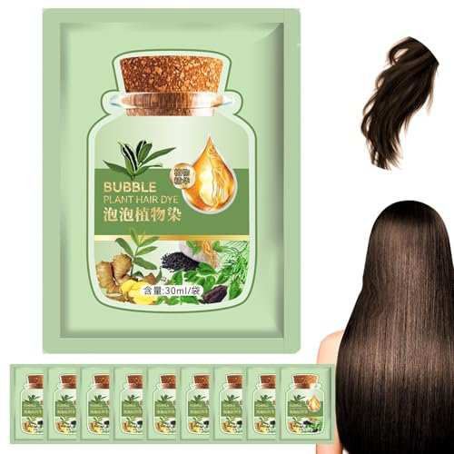 Tinte de cabello de planta de burbujas, 10 piezas Botánicas Bubble Cabello Cabello Campo de tinte para mujeres Hombres, castaño marrón