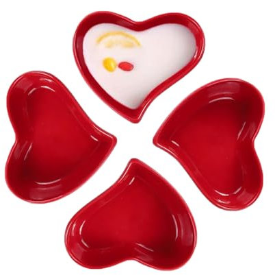 SHZMJL 3.9 inch Red Heart Shaped Ceramic Bowl, Multipurpose Salad Bowl, Sauce Dish, Appetizer Plates, Appetizer Plates for Salad Soup Snack Dessert(Set of 4)