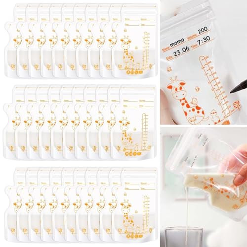 Luxiremi 30 Pcs Breast Milk Bags, Disposable Milk Storage Bags with Pour Spout, 250ml, Clear, Plastic, Self Seal & Zipper, Leak-Proof, Freezer Safe