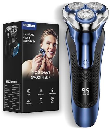 FitSan Rasierer Herren Elektrisch: Nass- und Trockenrasur Mit IPX7 Wasserdicht-Elektrorasierer für Herren with Pop-Up Trimmer - Reiseschloss - LED-Anzeige