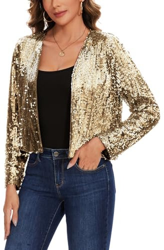 MINTLIMIT Damen Cardigan Pailletten Strickjacke Bolerojacke Lässige Schulterjacke Shrugs Festlich (Golden XXL)