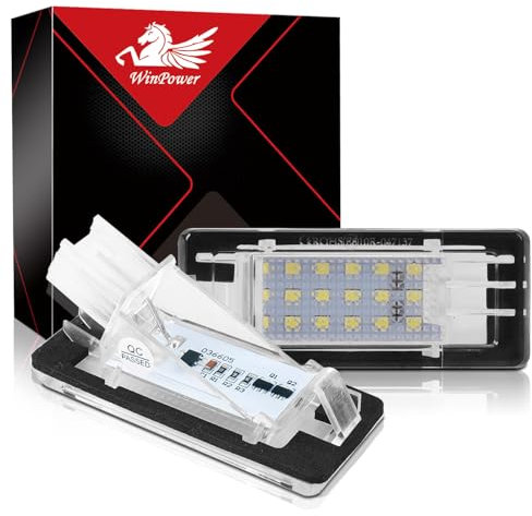 WinPower Kennzeichenbeleuchtung Glühbirnen Nummernschildbeleuchtung Fehlerfreie 6000K Weiße Lampe Kompatibel mit Captur Espace Fluence Scenic Duster Lodgy Logan usw., 2 Stück