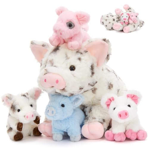 MorisMos Schwein Kuscheltier groß XXL mit 4 Babys im Bauch, süß riesen Schwein plüschtier stofftier, Pigteddy Geburtstag Weihnachten Geschenk Kinder