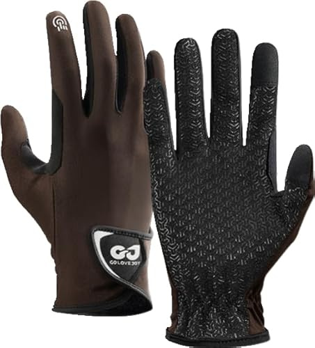 Nuibechenly Reithandschuhe Herren Damen Unisex,Atmungsaktiv rutschfest Alle Jahreszeiten Reitsport Handschuhe (braun, L)