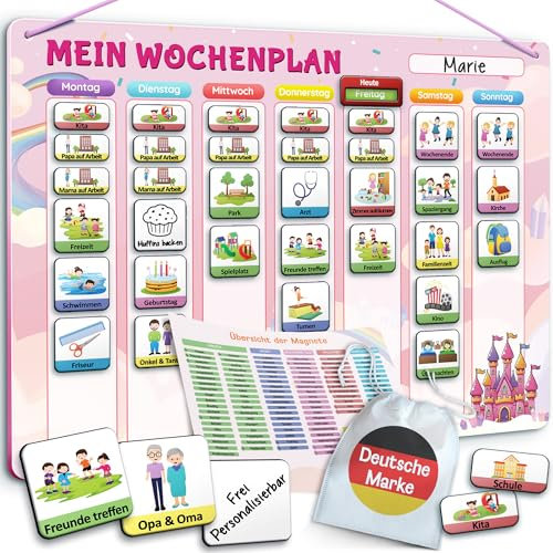 LIKARTO Wochenplaner Kinder – [DAS ORIGINAL] – Montessori Aufgabenplaner & Magnettafel – individuell anpassbar – Pink
