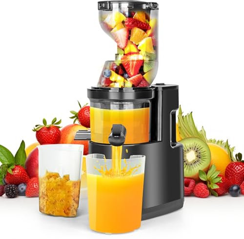 Gaethra Entsafter Slow Juicer 500W, Saftpresse Elektrisch mit Umkehrfunktion, Entsafter Gemüse und Obst Testsieger 100% BPA Frei, 82MM Öffnung und 1,2L Juicer Machine, Spülmaschinenfest