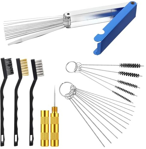 32Pcs Carburetor Cleaning Kit, Airbrush Cleaning Kit, Carbon Dirt Jet Remove Cleaner, Carburetor Jet Cleaning Tools, 10 Cleaning Needles/5 Nylon Brushes/13 CleaningWires/1 Sharpen Pick Tool/3 Brushes