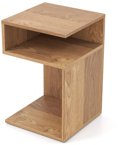 LIFEZEAL Beistelltisch S-Form, Multifunktionaler Sofatisch, Kleines Bücherregal mit 3 Etagen, Moderner Kaffeetisch Quadratisch für Wohnzimmer, Max 50 kg, 33 x 33 x 50 cm (1, Natur)