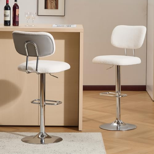 Ckaff Barhocker 2er Set, Barstuhl Höhenverstellbar aus Bouclé-Stoff, 360°Drehstuhl Küchenstuhl mit Rückenlehne und Fußstütze für Küche, Bar, Esszimmer, Grau