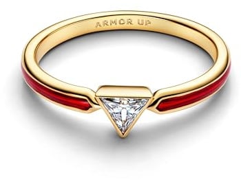 PANDORA Marvel Iron Man Ring mit 14K vergoldeter Metalllegierung, Emaille und Zirkonia, Größe: 58, 164211C01-58