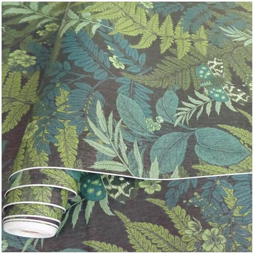 Qenlup Green Leaf Wallpaper Self Adhesive Wall Paper Textured Shelf Liner Furniture Contact Papers for Living Room Bathroom Kitchen, 44x600cm