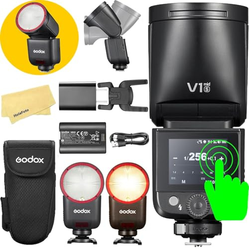 GODOX V1 Mid S Godox Flash for Sony Flash Speedlight | 55Ws 2.4G TTL Camera Flash for Sony,Touchscreen Control,1.7s Recycle Time,650 Full Power Flashes,LED Modeling Lamp