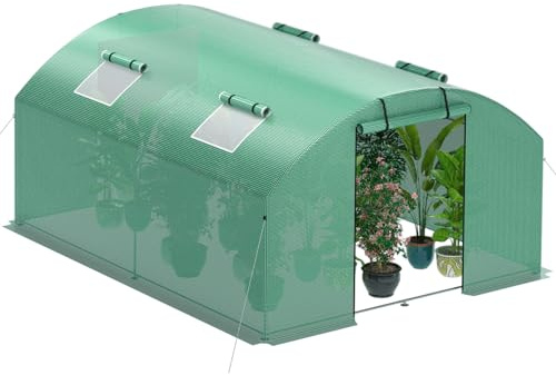 Peviasot 300x400x200 cm Foliengewächshaus Winterfest Gewächshaus mit 25mm Stahlrahmen, 140g/m² PE UV50+ Abdeckung, 4 Fenster & 2 Türen, Tomatenhaus mit Erdankern und Abspannseilen
