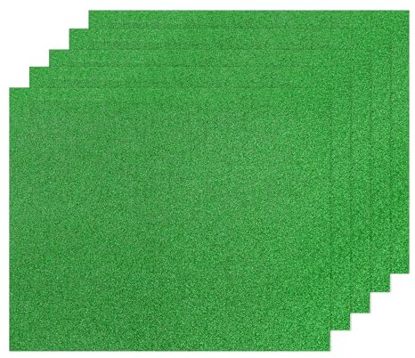 sourcing map 5 Pcs Heat Transfer Vinyl, 12 x 10 Glitter HTV Iron on Vinyl PU HTV Sheets for T Shirts Sports Clothing Garments Heat Press Machine, Green