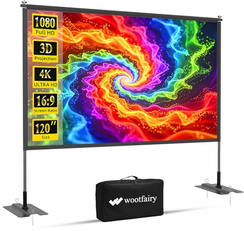 120Beamer Leinwand mit Stativ, rutschfest Projektorleinwand mit Tragetasche | 16:9 Full HD Faltbarer Beamer Leinwand, Projektion Leinwand mit Stand ür Heimkino, Büro und Camping