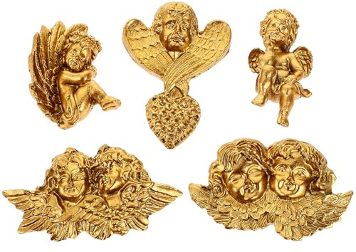 ELEOUTI Dijes de Ángel Dorados de Resina 5 Piezas para Adorno de Fundas de Teléfono Diseño Detallado y Artesanía Elaborada para DIY y Fotografía