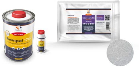 Komplettpaket-GFK: 1 Kg Polyesterharz Resinpal 1715 + 1 m² Glasfasermatte 300 g/m² | Zum Laminieren | Styrolvermindert |